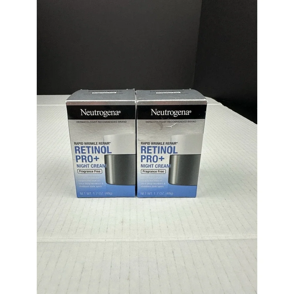 2 Neutrogena Wrinkle Repair Retinol Pro+ .3% Night Cream, Fragrance Free, 1.7 Ea